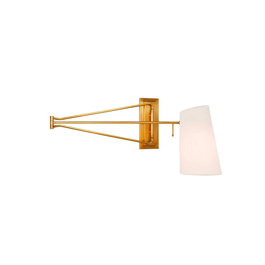 Large Swing Arm wall light. Hand aged brass with a linen shade.