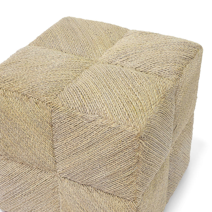 Modern white stool made of twisted rope and hard wood frame perfect for a stool or side table.