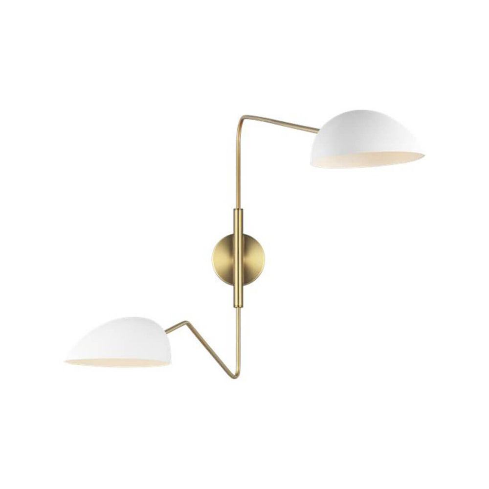 The London Wall Sconce with matte white glass shades and antique brass arms.
