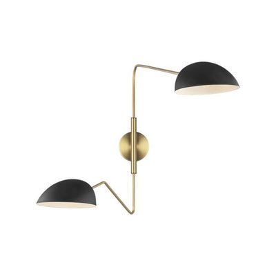 The London Wall Sconce with midnight black glass shades and antique brass arms.