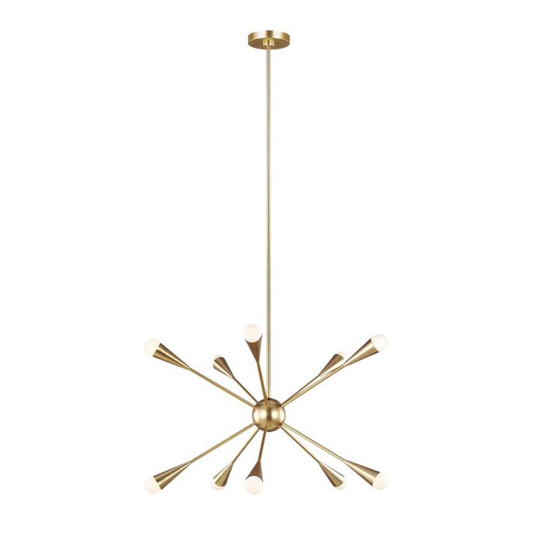 Vegas Chandelier Medium. Starburst chandelier in a burnished brass finish with linear metal bars.