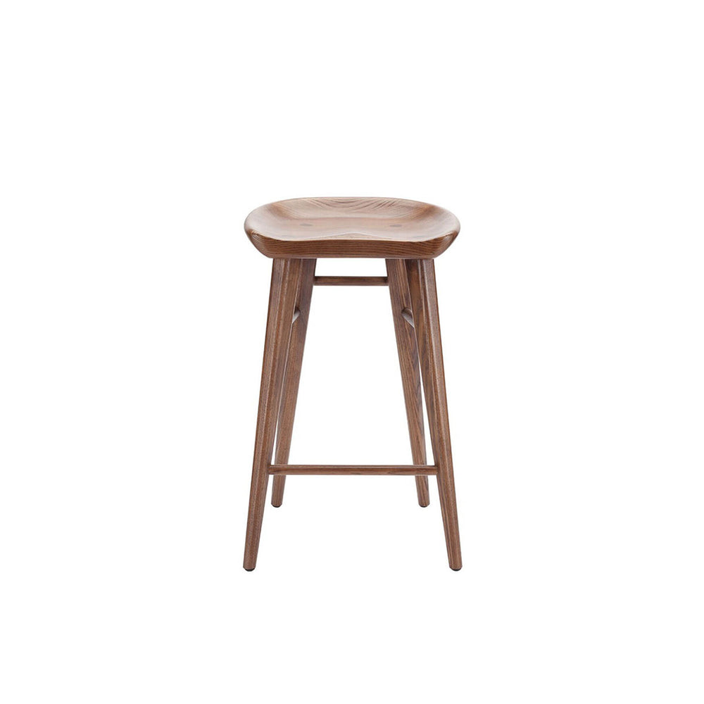 The Camrose Counter Stool is simple and elegant and is made of solid wood with a curved seat and long, straight legs.