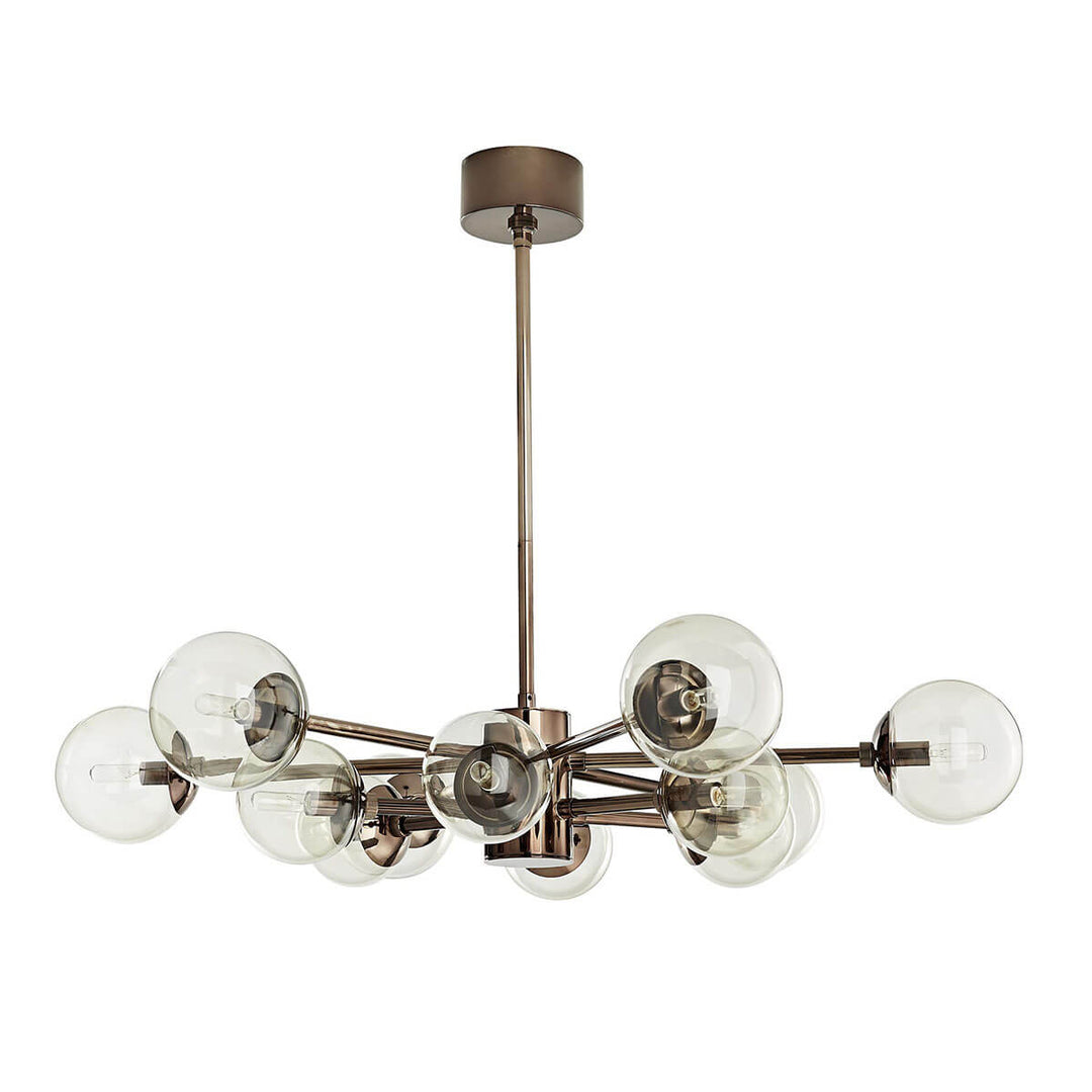 The Portland Chandelier with brown nickel and smoked glass spheres in an irregular symmetrical design.