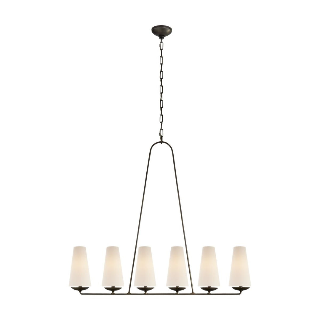 Fontaine Linear Chandelier - Aged Iron with Linen Shades