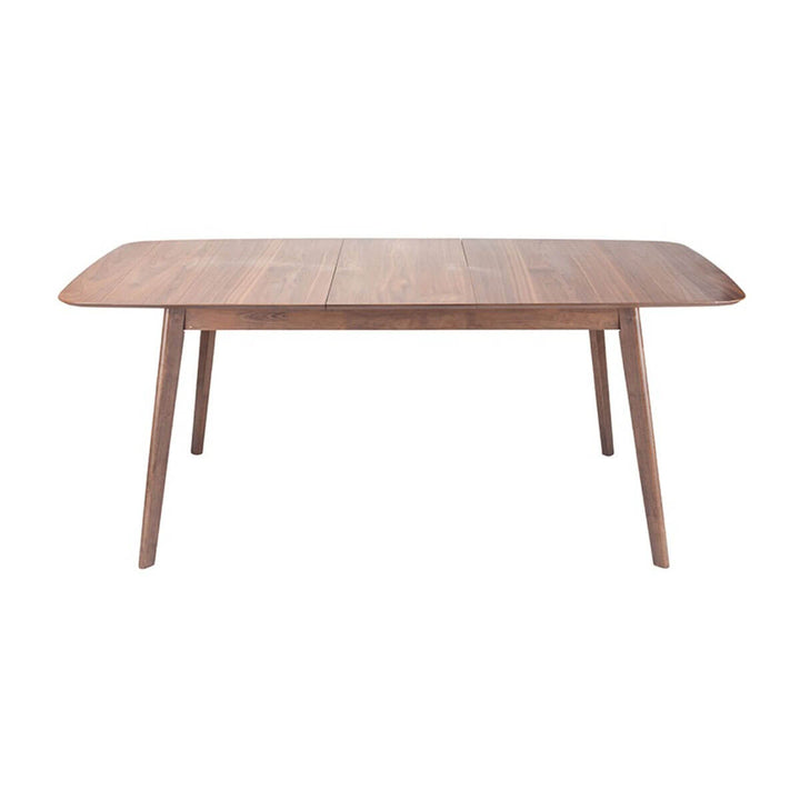 The Sacramento Dining Table has a modern shape with a American Walnut veneer tabletop and walnut stained rubberwood legs.