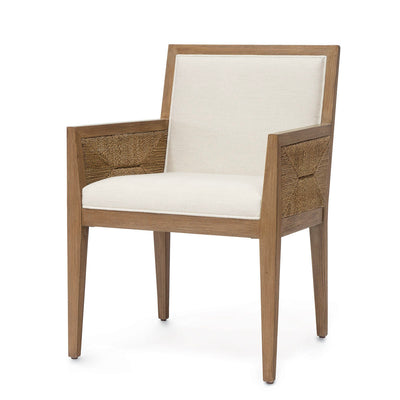 The Loreto Side  Chair boast a costal look with rope detailed sides and an upholstered seat.