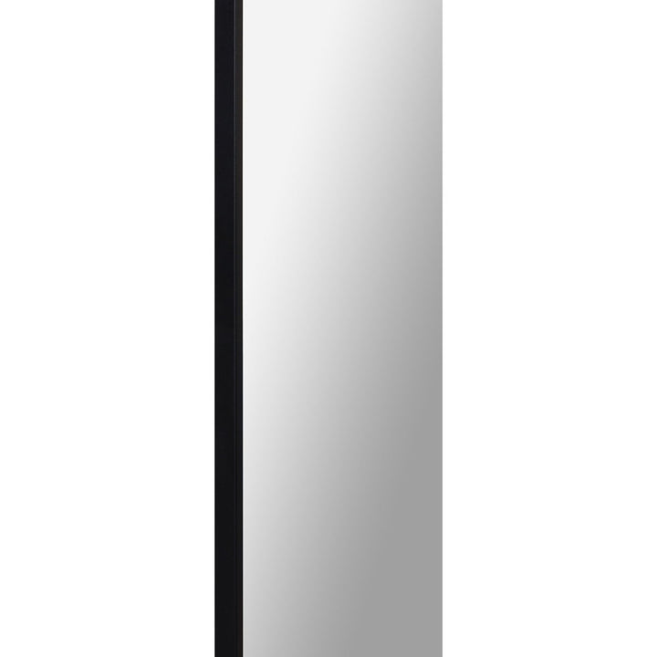 Thin frame in a powder-coated black iron finish on a modern mirror.