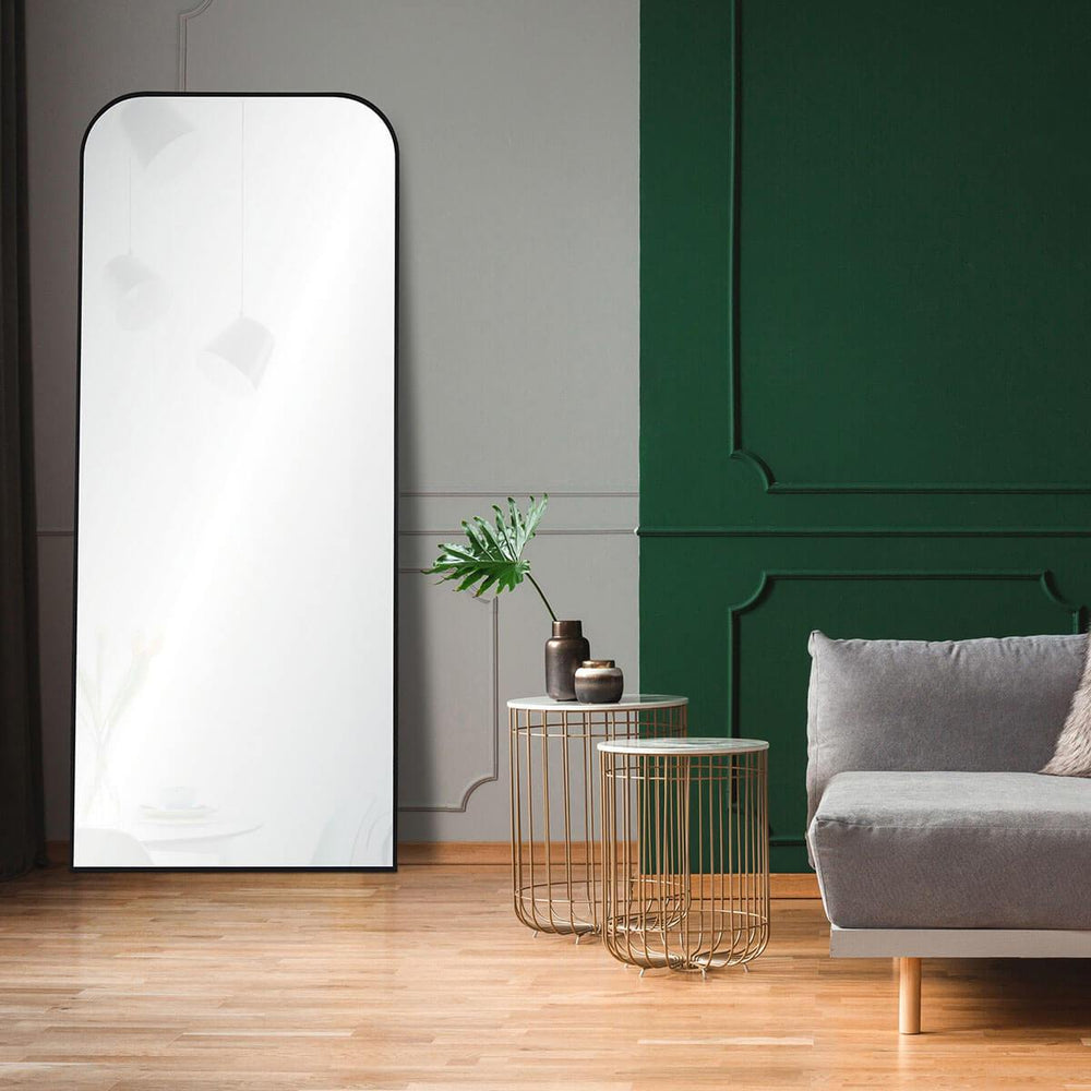 Modern full length mirror in a classic modern living room.