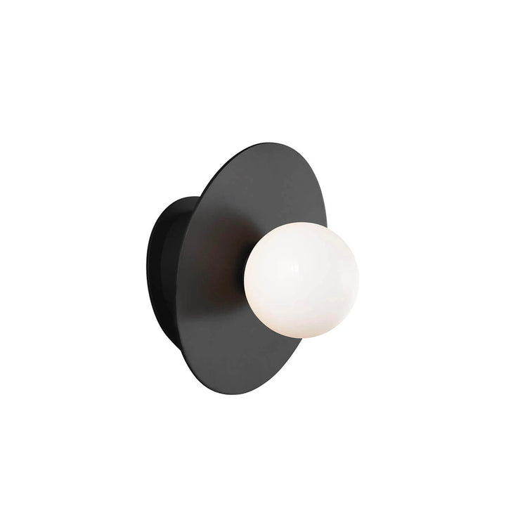Wall Sconce with a midnight black finish and round glass bulb.