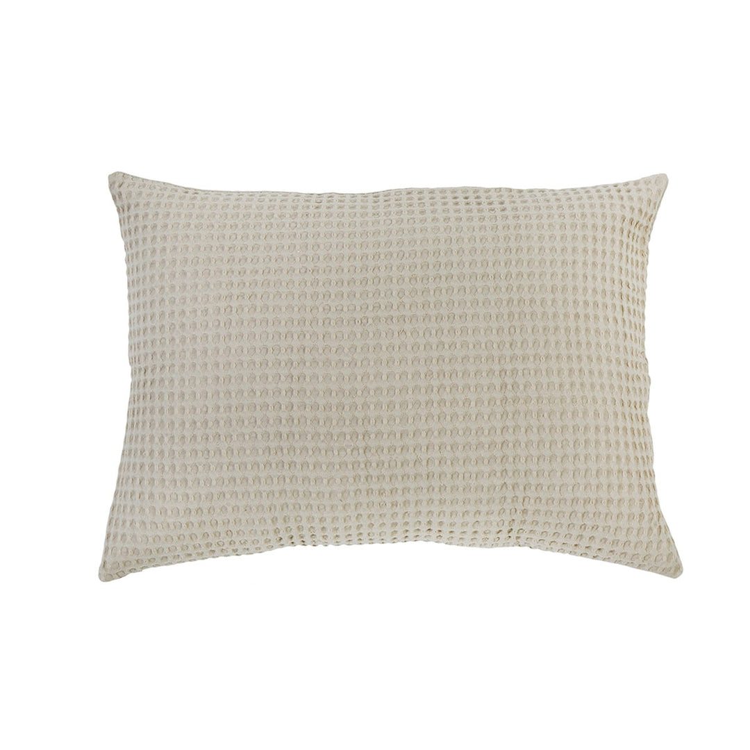 100% cotton waffle woven big pillow in a natural beige color. Beige pillow in stonewashed finish.