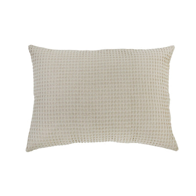 100% cotton waffle woven big pillow in a natural beige color. Beige pillow in stonewashed finish.
