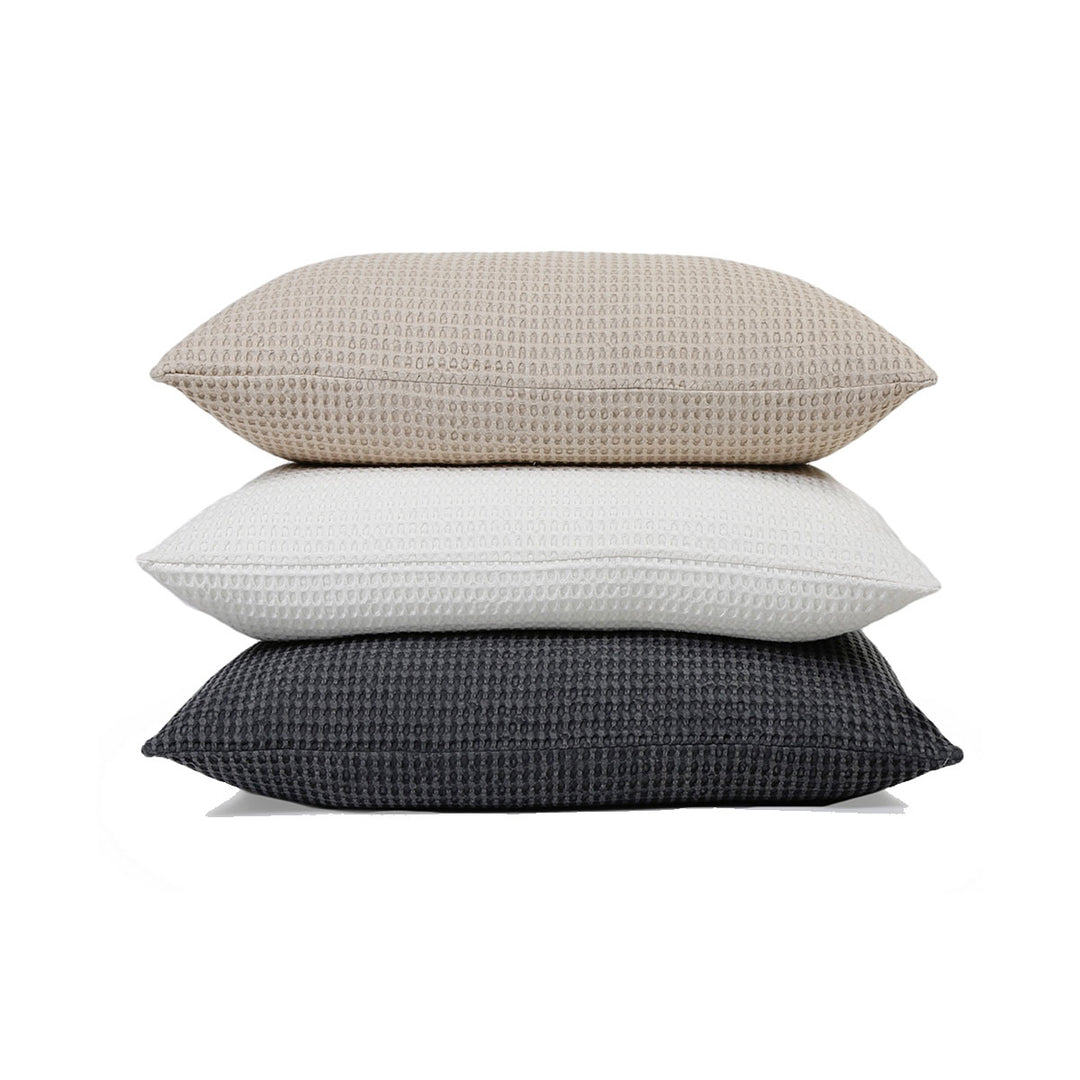 100% waffle woven big pillows. Beige, white, charcoal grey pillows.