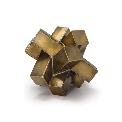 Modern, chunky, brass sculpture made of iron and used as an accessory or decorative object.