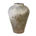Large vintage clay decorative pot with unique markings and carving details.