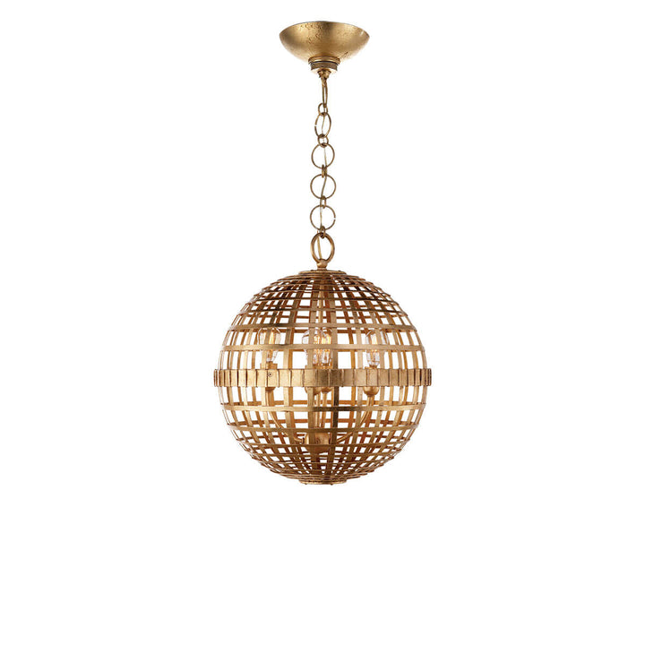 The Mill Globe Lantern is a small gild pendant light with a globe shade and a chain hanger.