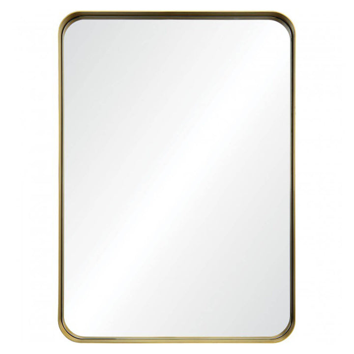 gold mirror with rounded corners. Modern gold mirror style.