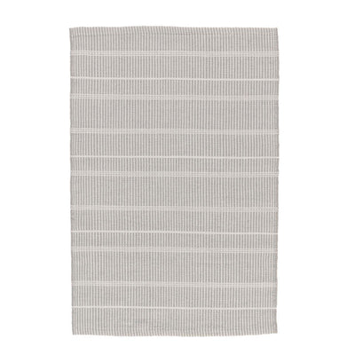 Grey Indoor and Outdoor Rug. Striped grey and white rug made out of recycled plastic bottles.