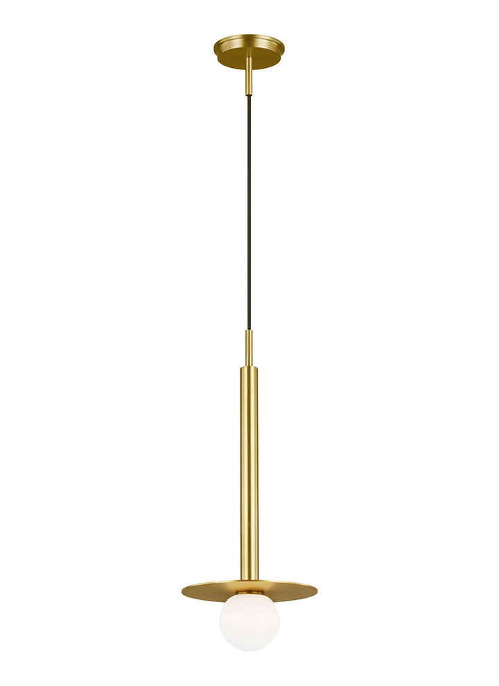 Burnished brass modern kitchen pendant with an industrial look.