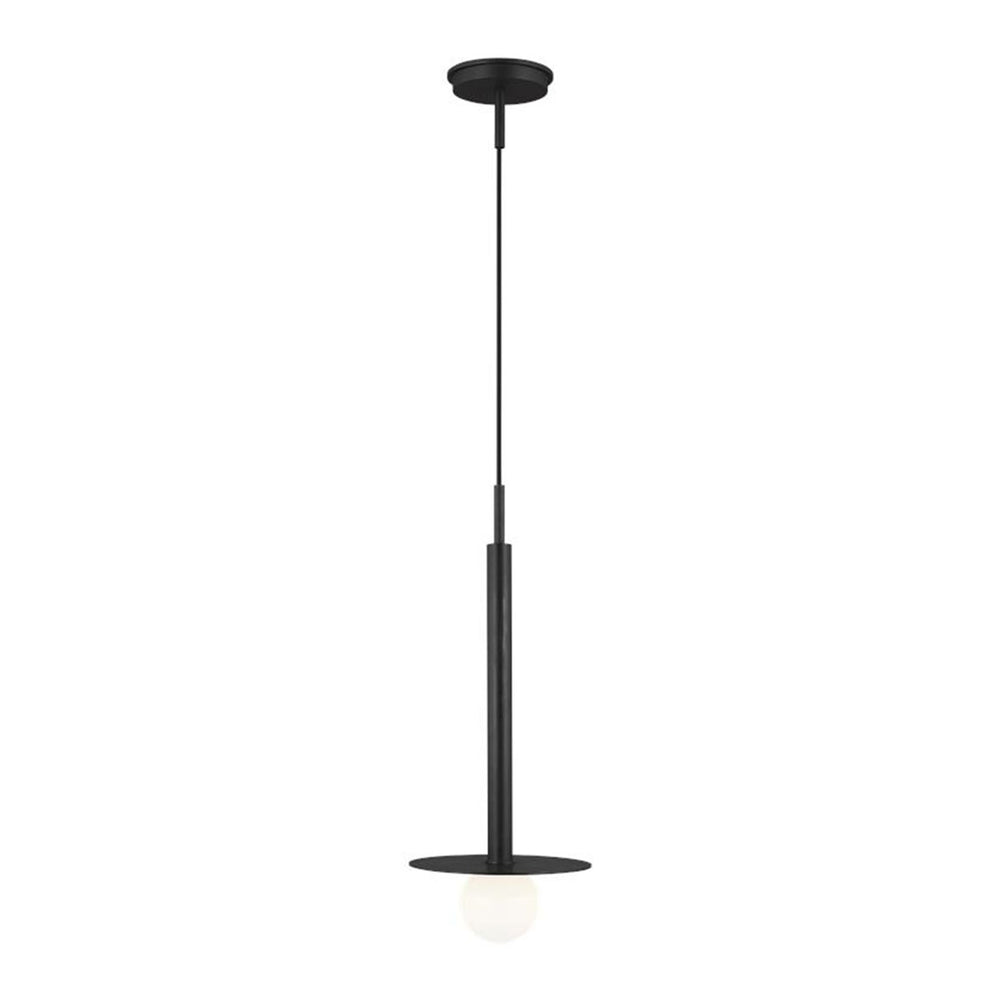 Midnight black modern dining room pendant with an industrial look.