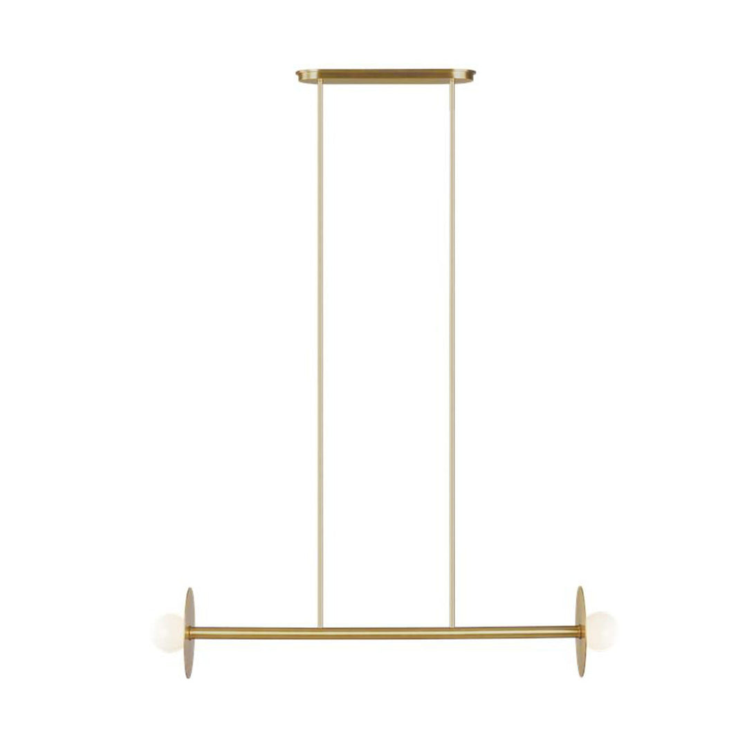 Manila Linear Chandelier Small with a burnished brass finish and two opposing bulbs.