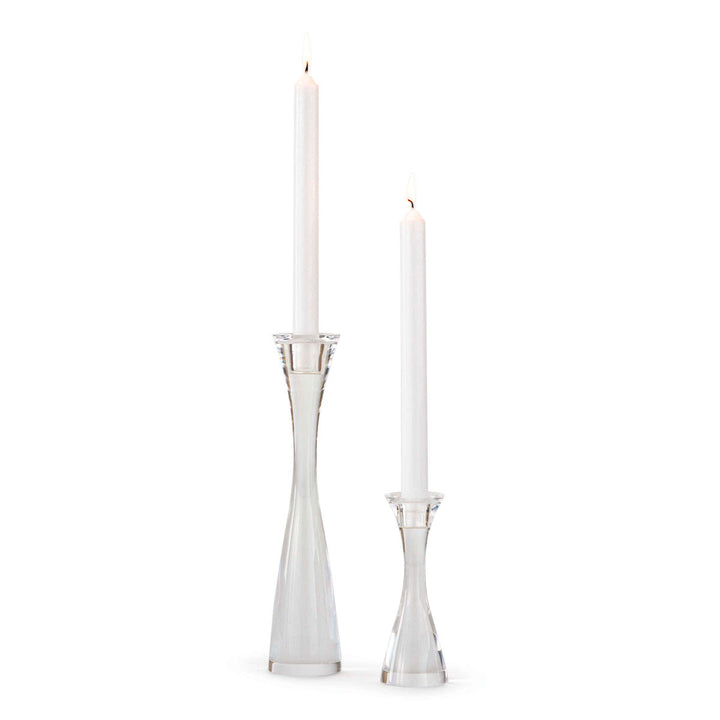 Clear acrylic candlestick set in a sleek and modern shape.
