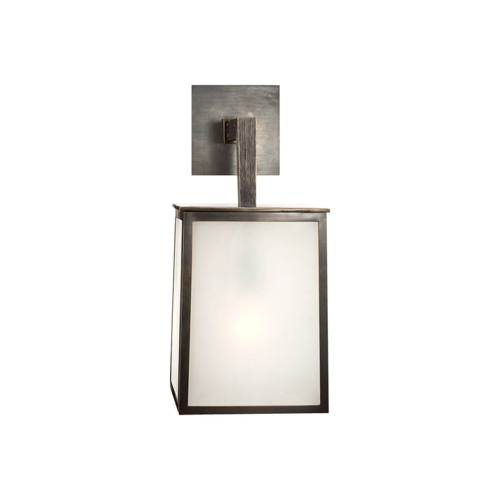 The Ojai Wall Sconce, cubed frame with frosted glass panels and a square backplate.