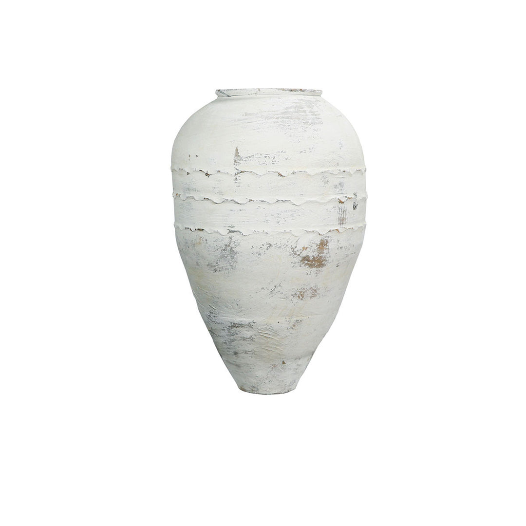 Extra large olive jar finished in white. Made of vintage terracotta from the 19th century.