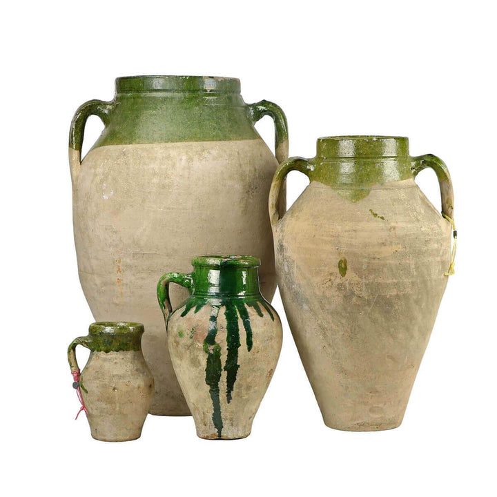 The Izmir Jar is a European olive jar in varying sizes with green glaze.