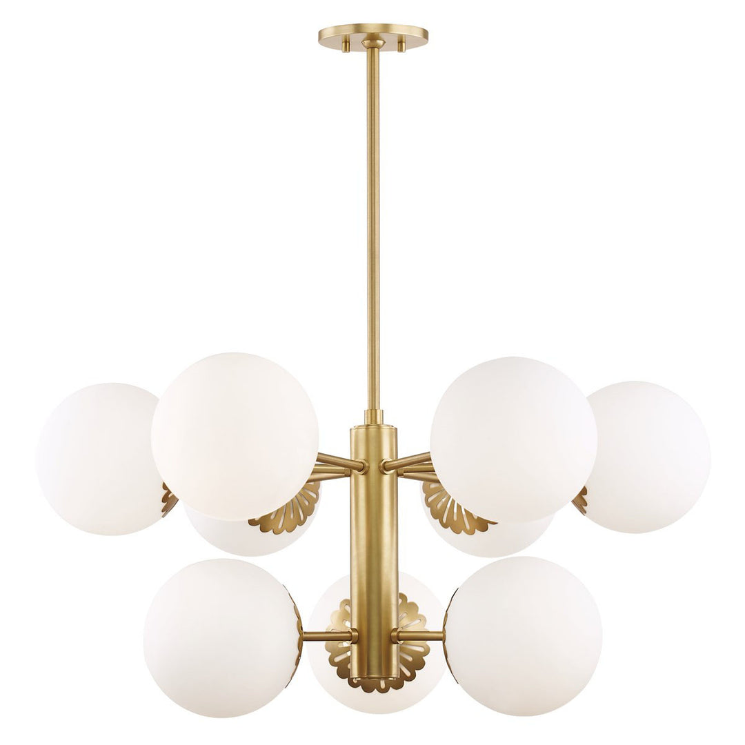 Adelaide Chandelier in Aged Brass. Brass modern tiered globe chandelier.