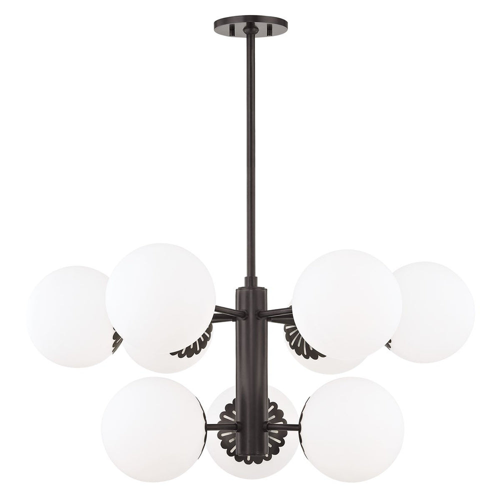 Adelaide Chandelier in Old Bronze. Tiered chandelier with glass globes in an old bronze finish.