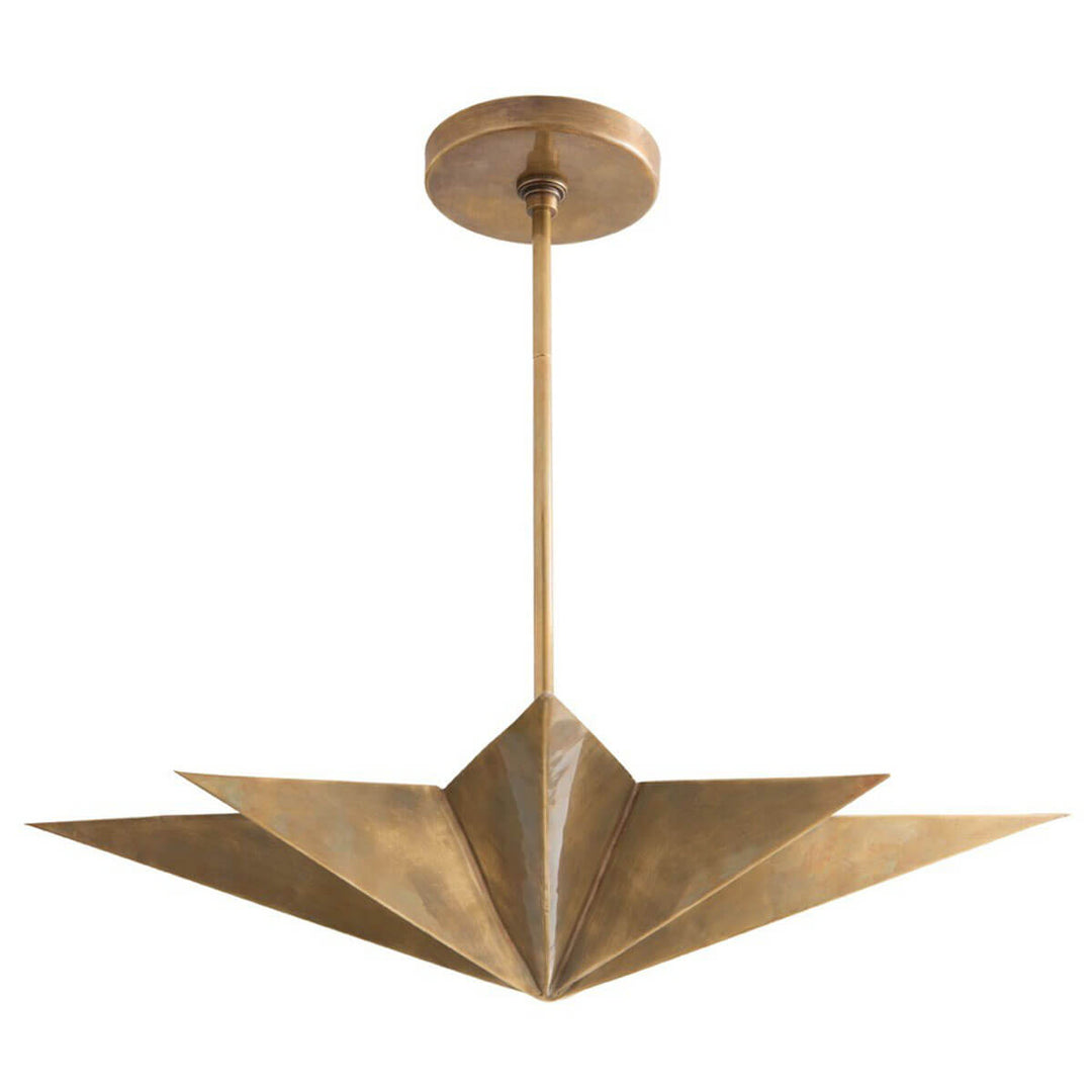 The Tarragona Pendant is a statement office pendant with a star shape and antique brass finish.