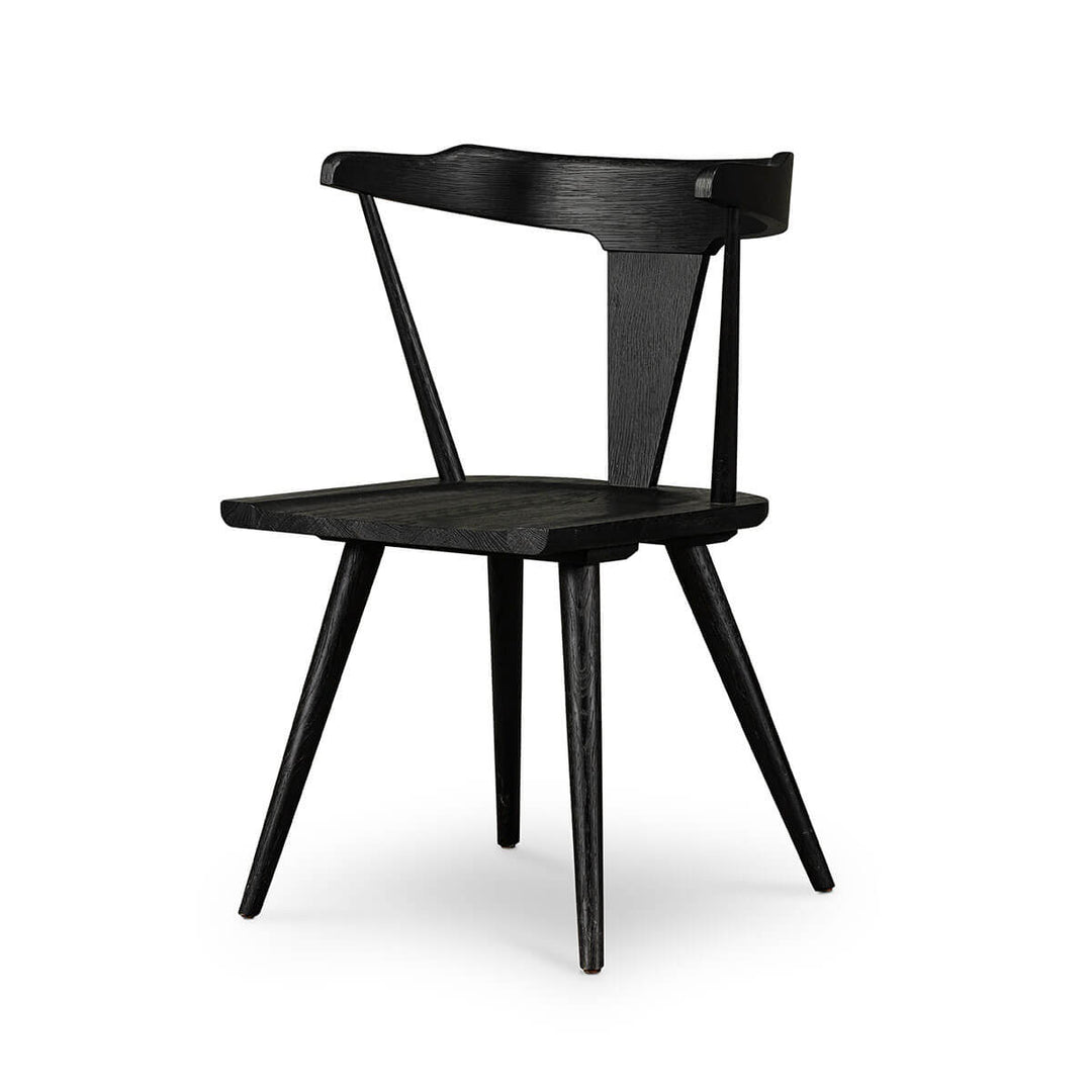 Modern Windsor Chair with rounded back and solid wood frame in a black oak finish.