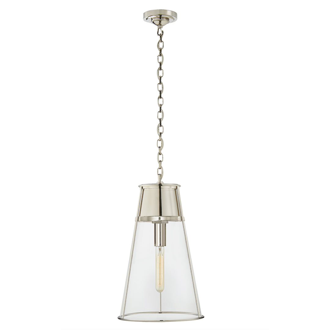 Large Robinson Pendant with clear glass. Polished nickel.