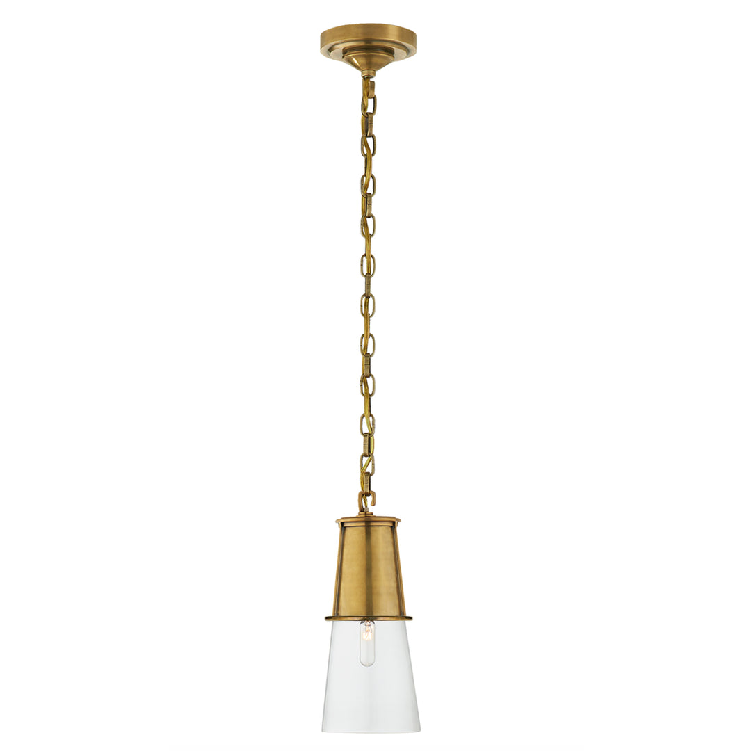 Small Robinson Pendant with Clear Glass. Hand-rubbed antique brass.