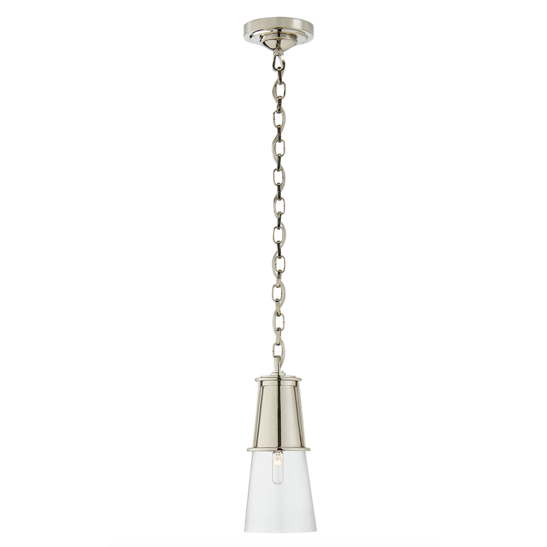 Small Robinson Pendant with Clear Glass. Polished nickel.