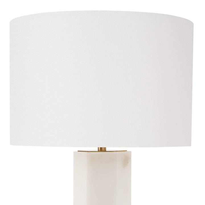 Natural alabaster column table lamp with a classic look perfect for a living room or bedroom.