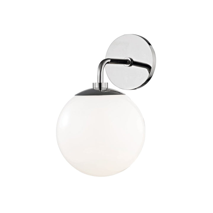 Polished nickel Alyeska Wall Sconce with a modern globe shaped lamp shade.