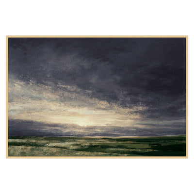 Dark painting of a meadow on canvas, artist enhanced.