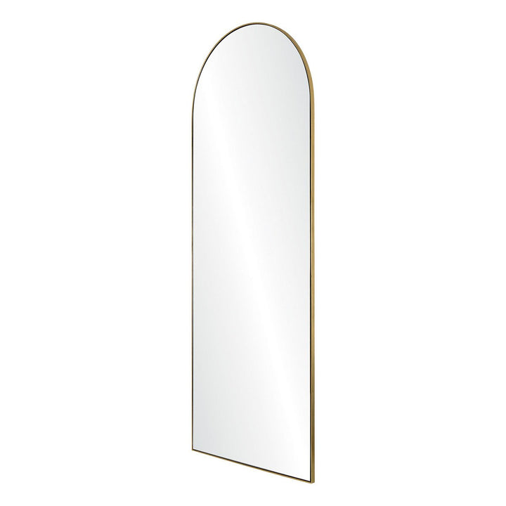 Modern arched mirror with a thin gold frame.
