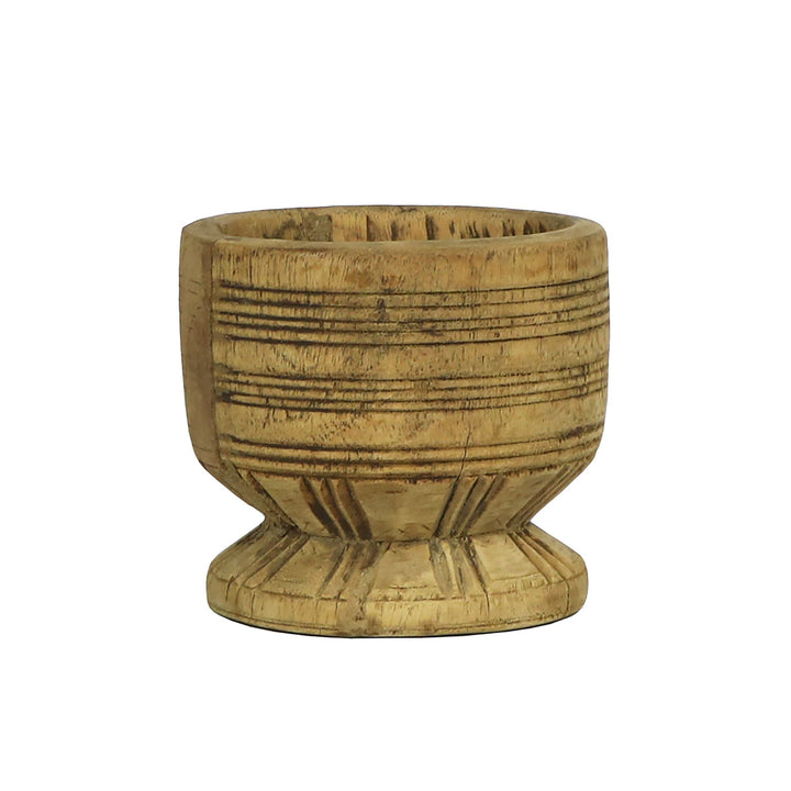 Small antique wood spice mortar dish that has been sourced from India.