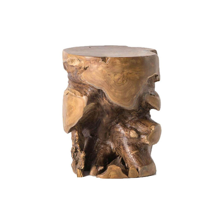 Round stool made from a natural teak root.