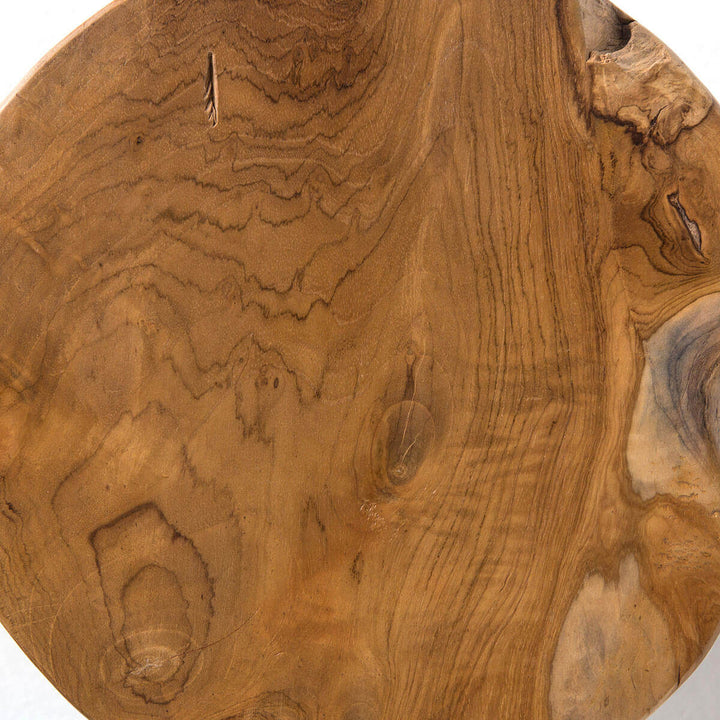 Top view of the natural teak root stool.