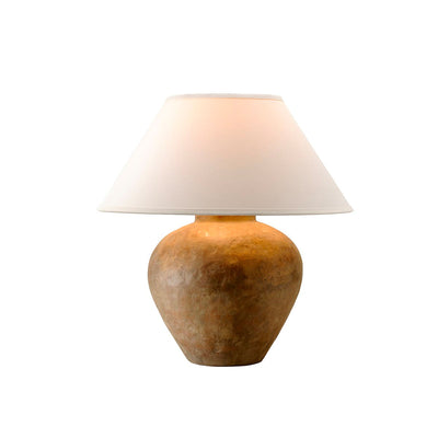 Terracotta and linen table lamp.