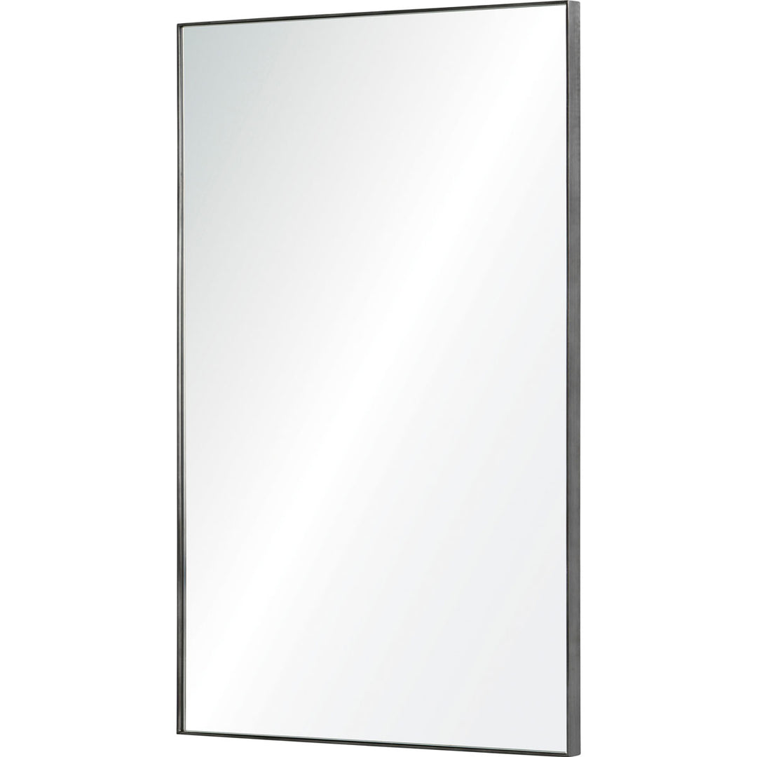 The Thane Mirror is a rectangular mirror in an iron charcoal frame. 