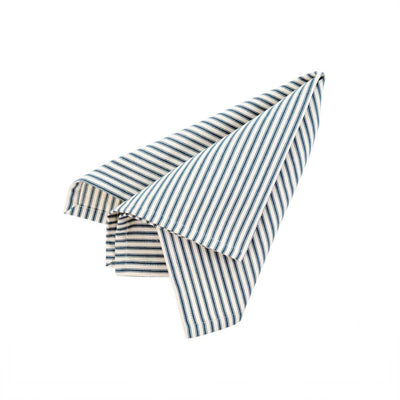 The Ticking Napkin - Navy is a navy and white striped, woven cotton napkin.