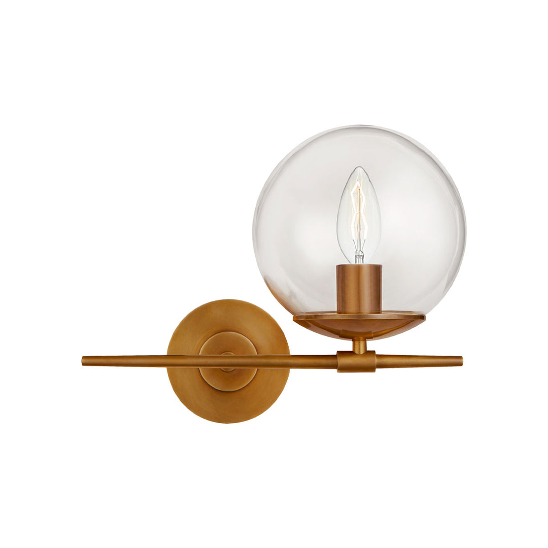 Turenne Small Wall Sconce in the antique hand-rubbed brass finish is a perfect minimal and sleek addition to any powder room, or bathroom.