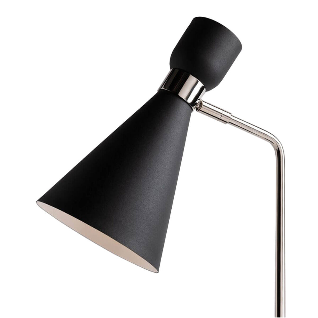 Black and polished nickel floor lamp with adjustable cuffed shade.
