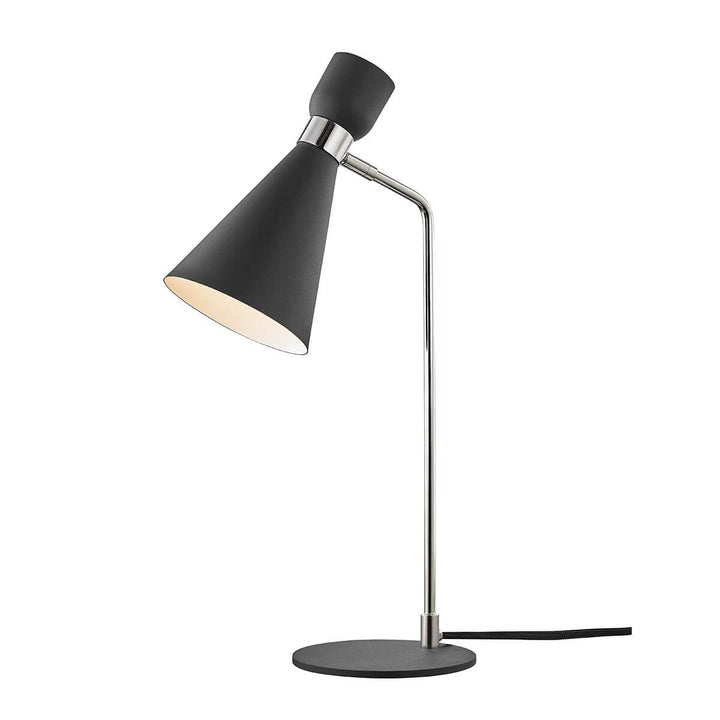 The Hudson Table Lamp in a midnight black finish and polished nickel hardware.