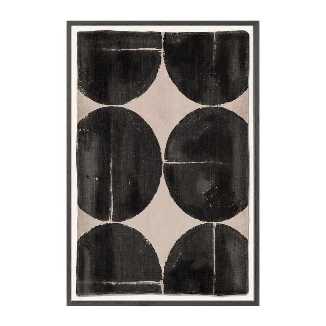 The Woven Tribe III is a contemporary mud painting with graphic black and white circles.