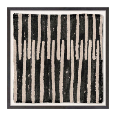 The Woven Tribe Medley I is a contemporary mud painting in an Ivory Coast style with a graphic, line based pattern in neutral tones.